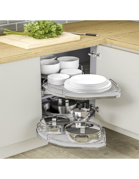 1000mm Nuvola Kitchen Corner Swing Out Double Shelves Grey 500mm Door
