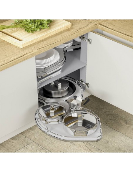 1000mm Nuvola Kitchen Corner Swing Out Double Shelves Grey 500mm Door