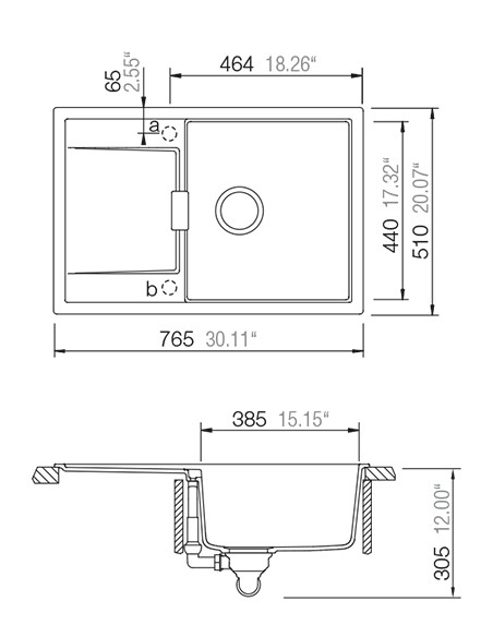 Schock Mono Kitchen Sink D100 Single bowl & drainer, Compact size, 500mm cabinet required