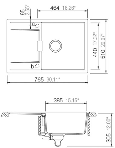 Schock Mono Black granite kitchen sink, 1.0 Bowl & drainer, Hygienic & hard wearing kitchen sink D100