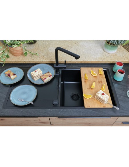 Schock Mono D100L Kitchen Sink, Cristadur granite with drainer, Carbonium
