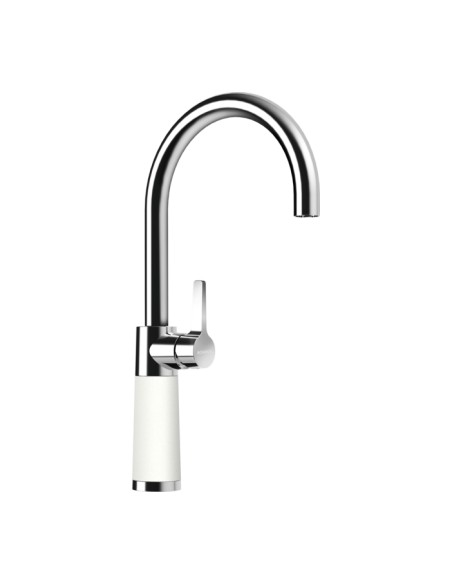 Schock SC-520 Swan neck kitchen tap, Chrome & cristalite Alpina white