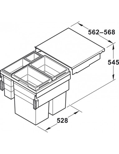 600mm Euro-Cargo Family Bin Large Kitchen Waste Quad Containers 90.5L  50370455