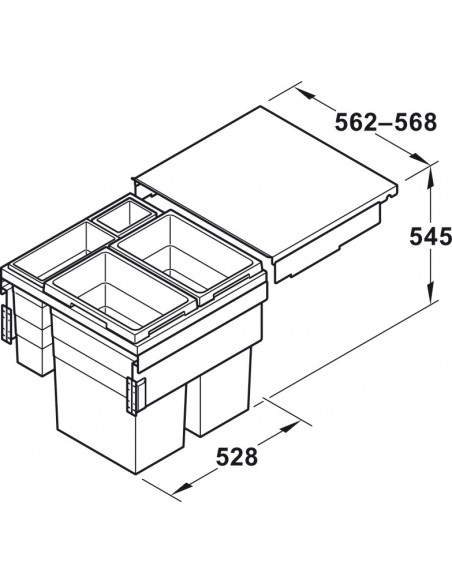 600mm Euro-Cargo Family Bin Large Kitchen Waste Quad Containers 90.5L  50370455