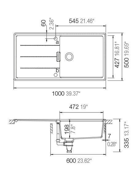 Schock TIA Stone Sink D100L Cristadur Granite +Accessories TIAD100LSTONE