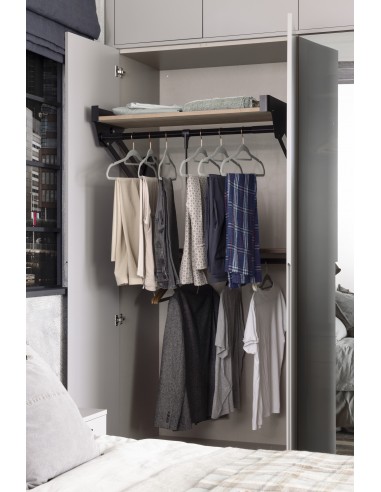 Kessebohmer Conero Wardrobe Top-Lift + Shelf 900/1000mm Black / Oak KWPDSH1000OAK