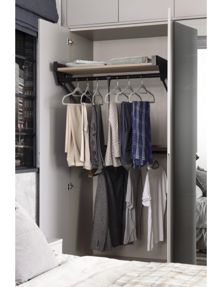 Kessebohmer Conero Wardrobe Top-Lift + Shelf 900/1000mm Black / Oak KWPDSH1000OAK