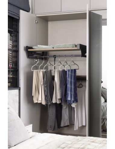 Kessebohmer Conero Wardrobe Top-Lift + Shelf 900/1000mm Black / Oak KWPDSH1000OAK