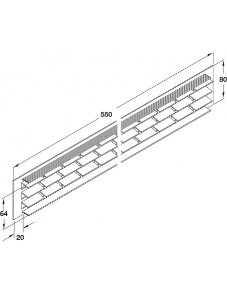 550x80mm Plinth Vent Grill Aluminium Recess Silver Matt 200Cm2 Airflow