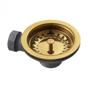 90mm Waste Gold Kitchen Sink Basket Strainer Plug / Overflow