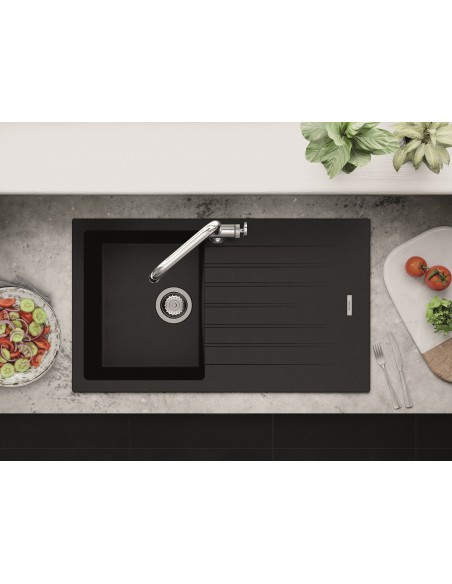 Clearwater Tivoli D100S Onyx Black Granite Kitchen Sink & Waste TIVD100SON