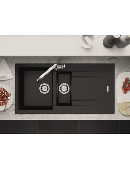 Clearwater Tivoli D150 Onyx Black Quarsil Granite Kitchen Sink & Waste TIVD150ON