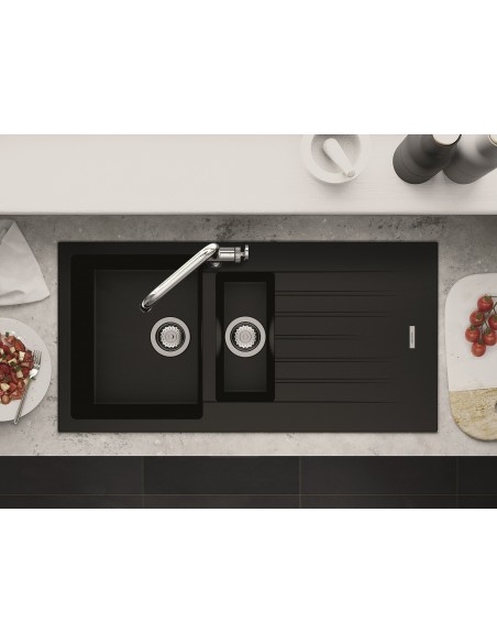 Clearwater Tivoli D150 Nero Black Quarsil Granite Kitchen Sink & Waste TIVD150NE