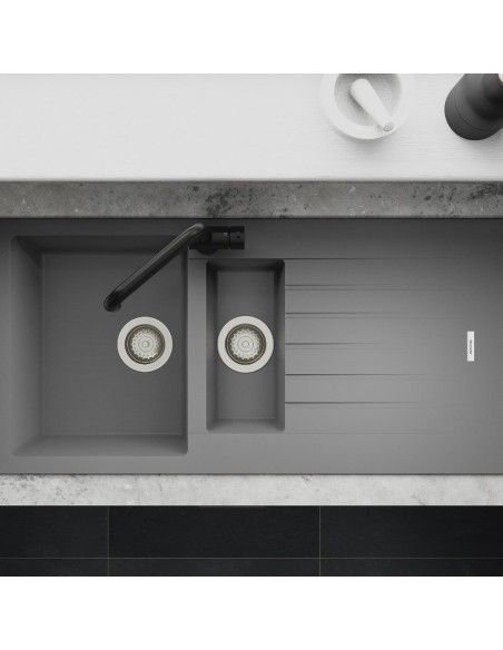 Clearwater Tivoli D150 Concrete Quarsil Granite Kitchen Sink & Waste TIVD150CN