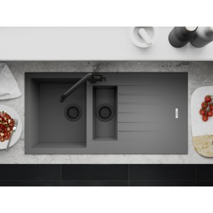 Clearwater Tivoli D150 Concrete Quarsil Granite Kitchen Sink & Waste TIVD150CN 2