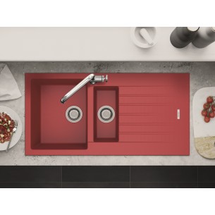 Clearwater Tivoli Poppy Red Granite Kitchen Sink 1.5 & Waste Kit TIVD150PP