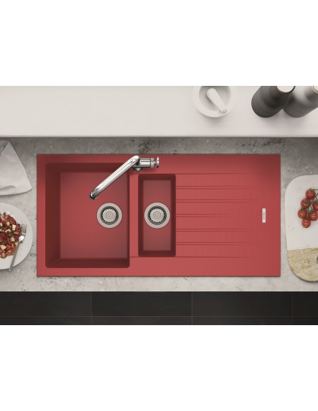 Clearwater Tivoli Poppy Red Granite Kitchen Sink 1.5 & Waste Kit TIVD150PP