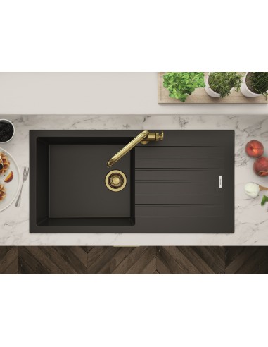 Clearwater Tivoli Kitchen Sink 1.0 Basalt & Waste Kit Quarsil Granite TIVD100LBA + upgraded waste kit