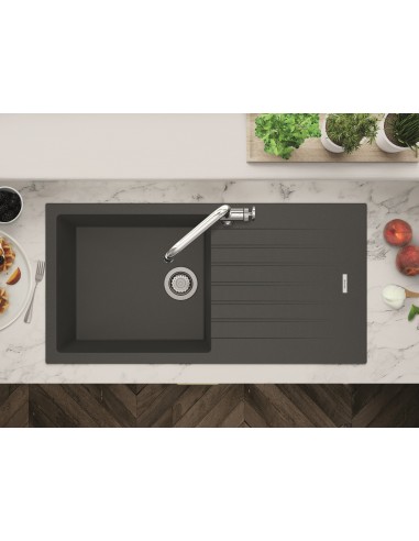 Clearwater Tivoli Kitchen Sink 1.0 Basalt & Waste Kit Quarsil Granite TIVD100LBA