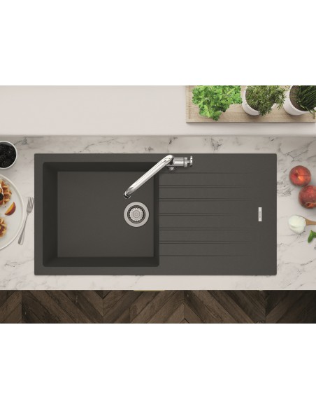 Clearwater Tivoli Kitchen Sink 1.0 Basalt & Waste Kit Quarsil Granite TIVD100LBA