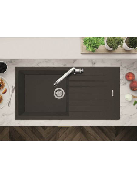 Clearwater Tivoli Kitchen Sink Granite Quarsil 1.0 Mocha & Waste Kit TIVD100LMC
