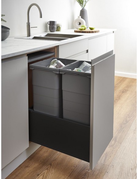 400mm ECO-Base TIP-ON Waste Bin Blum Legrabox Drawer 64L Black ECO64BTIP
