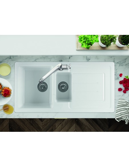 Thomas Denby Jarla 1.5 Bowl Ceramic Kitchen Sink White JAR1020