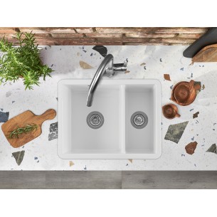 Thomas Denby Metro 1.5 Ceramic Kitchen Sink White MET1020W Showing Inset Top mount 2