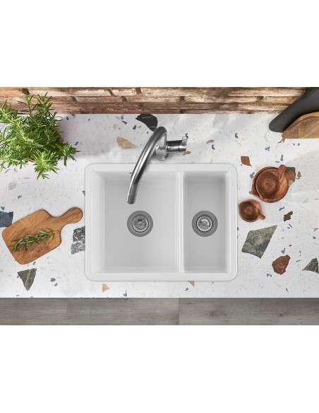 Thomas Denby Metro 1.5 Ceramic Kitchen Sink White MET1020W Showing Inset Top mount