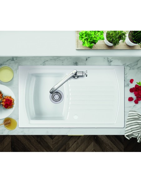 Thomas Denby Sonnet Sink Ceramic White 1.0 Bowl Drainer Mini 855 x 500 SO1BWT