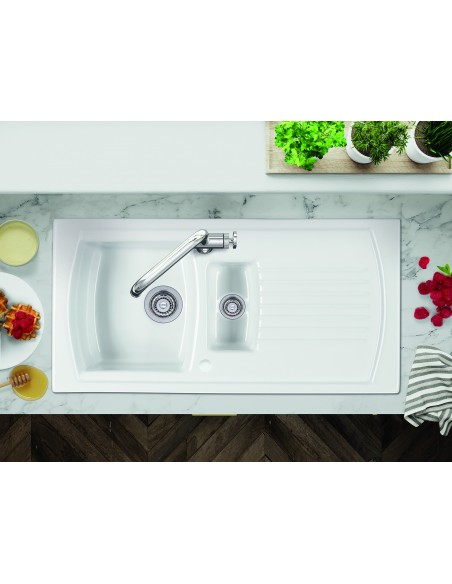 Thomas Denby Sonnet 1.5 Ceramic Kitchen Sink White Curved Bowl SO15BWT