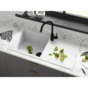 Clearwater RIO Polar Granite White D100L Kitchen Sink Chrome Waste Upgraded Waste Black 2