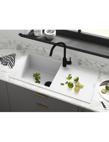 Clearwater RIO Polar Granite White D100L Kitchen Sink Chrome Waste Upgraded Waste Black Upgraded waste added