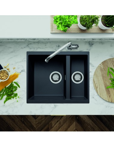Clearwater Siena Black Nero granite kitchen sink. Inset topmount or undermount