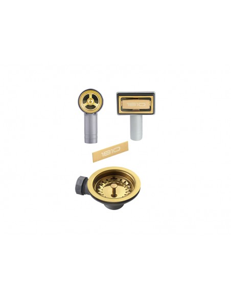 90mm Gold Brass Waste Kit Overflow ZEN Kitchen Sink Plug 1.0 Bowl 1810 AC-BSW-PACK1-GB