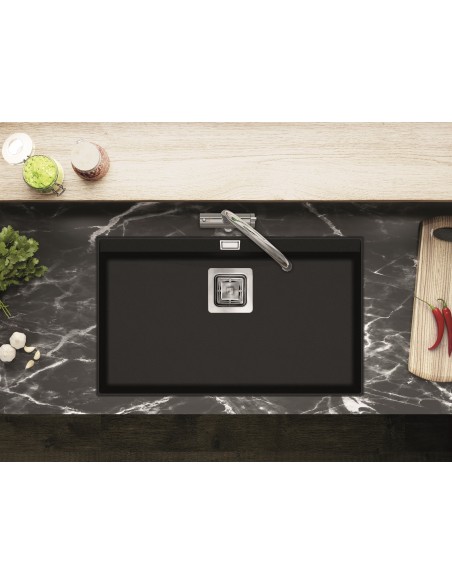 Clearwater Capri JET Black Kitchen Sink, Large Single Bowl, 740 x 455mm
