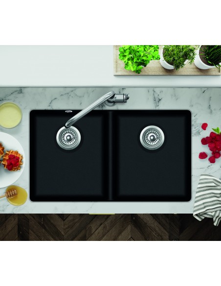 Clearwater Nova, Large 2.0 Double Bowl Kitchen Sink, Granite JET black, 810 x 480mm