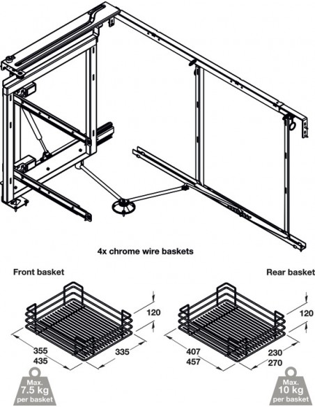 Kitchen Swing Corner Storage Shelves Pull Out 900mm Handed Chrome