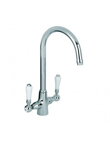 Clearwater Elegance Monobloc Chrome White Twin Lever Kitchen Tap WRAS EL20CP