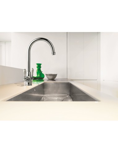 Clearwater Elegance Monobloc Chrome White Twin Lever Kitchen Tap WRAS