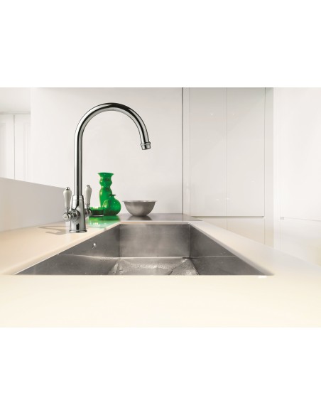Clearwater Elegance Monobloc Chrome White Twin Lever Kitchen Tap WRAS