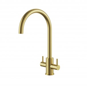 Clearwater Loreto Kitchen Tap Twin Lever Brushed Brass 2