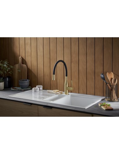 Clearwater Morpho Kitchen Tap, Flexi Spout Spray Hose, MO2BB Brushed Brass & Black