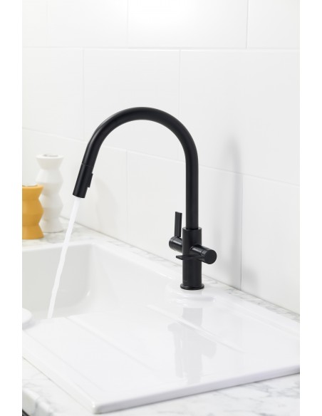 Clearwater Kira Pull Out Kitchen Spray Tap Matt Black "C" Spout KIR30MB