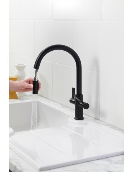 Clearwater Kira Pull Out Kitchen Spray Tap Matt Black "C" Spout KIR30MB