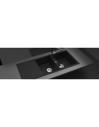 Schock Mono D200 Puro Black Granite Cristadur Kitchen Sink Waste SALE