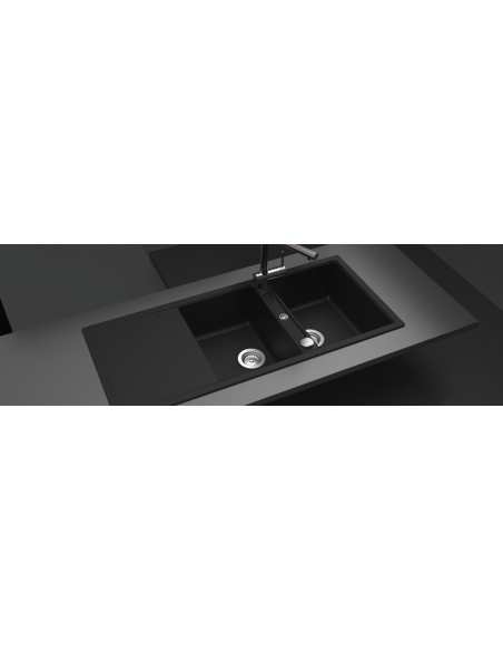 Schock Mono D200 Puro Black Granite Cristadur Kitchen Sink Waste SALE