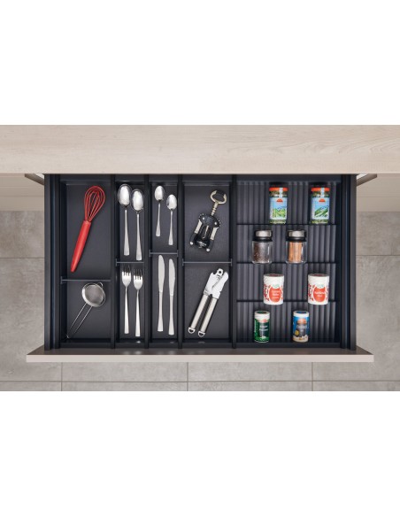 Cuisio Black cutlery insert for kitchen drawers. Suits Blum Tandembox systems