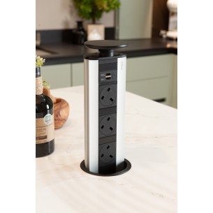EVOline Pop-Up Worktop Socket X2 USB Chargers & UK Plugs Black Top 1593 1041 5601 2