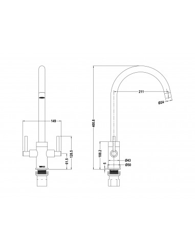 Curvato Round Spout Twin Lever Kitchen Tap Chrome